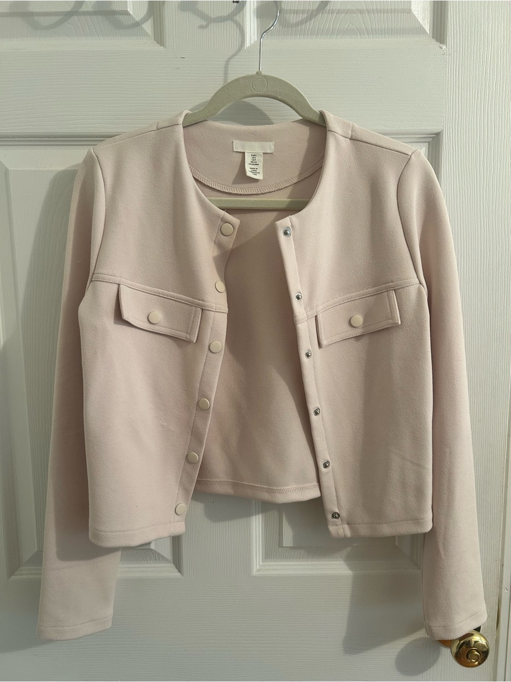 H&M Beige Neutral Stretchy Snap-Front Cropped Jacket Career